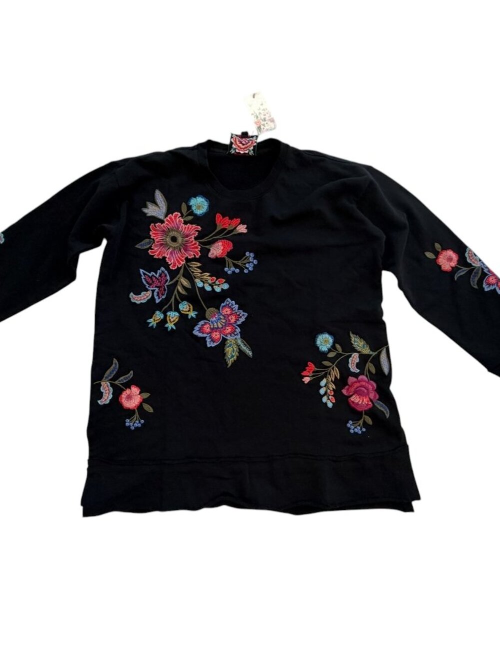 Johnny Was Noire Embroidered Floral  Pullover Boho Sweatshirt Black M NWT $180 - Picture 3 of 5